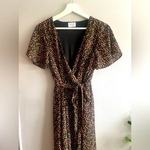 Floral print midi wrap dress